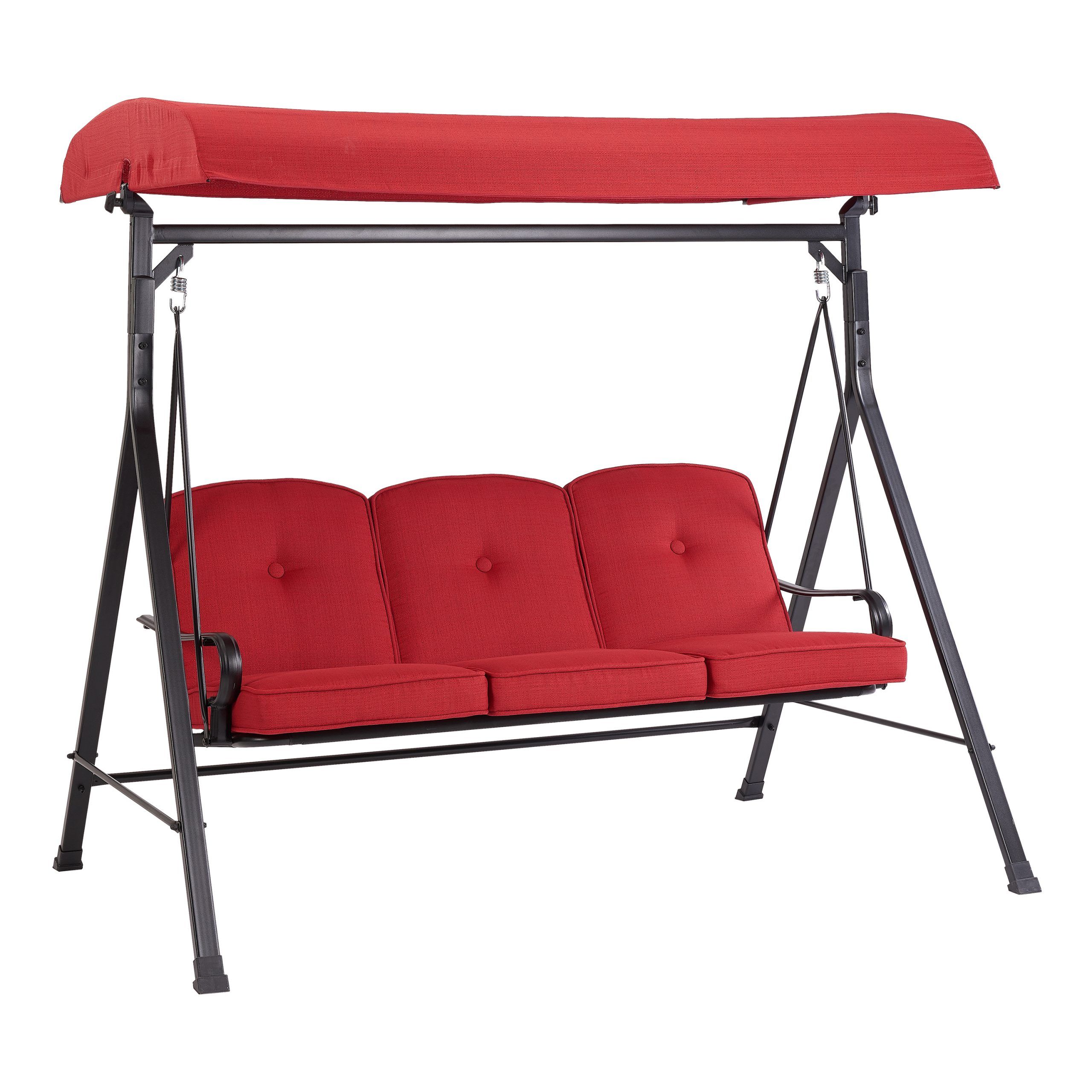 Most Current Mainstays Carson Creek Outdoor 3 Seat Porch Swing With Canopy, Red –  Walmart Inside Canopy Porch Swings (View 5 of 25)