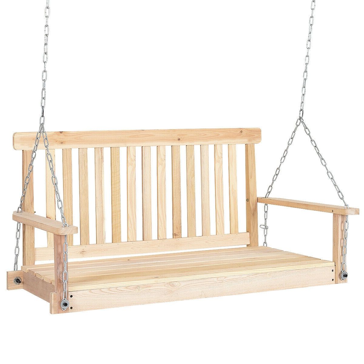 Most Recent 4' Wood Garden Hanging Seat Chains Porch Swing Intended For 3 Person Natural Cedar Wood Outdoor Swings (View 10 of 25)