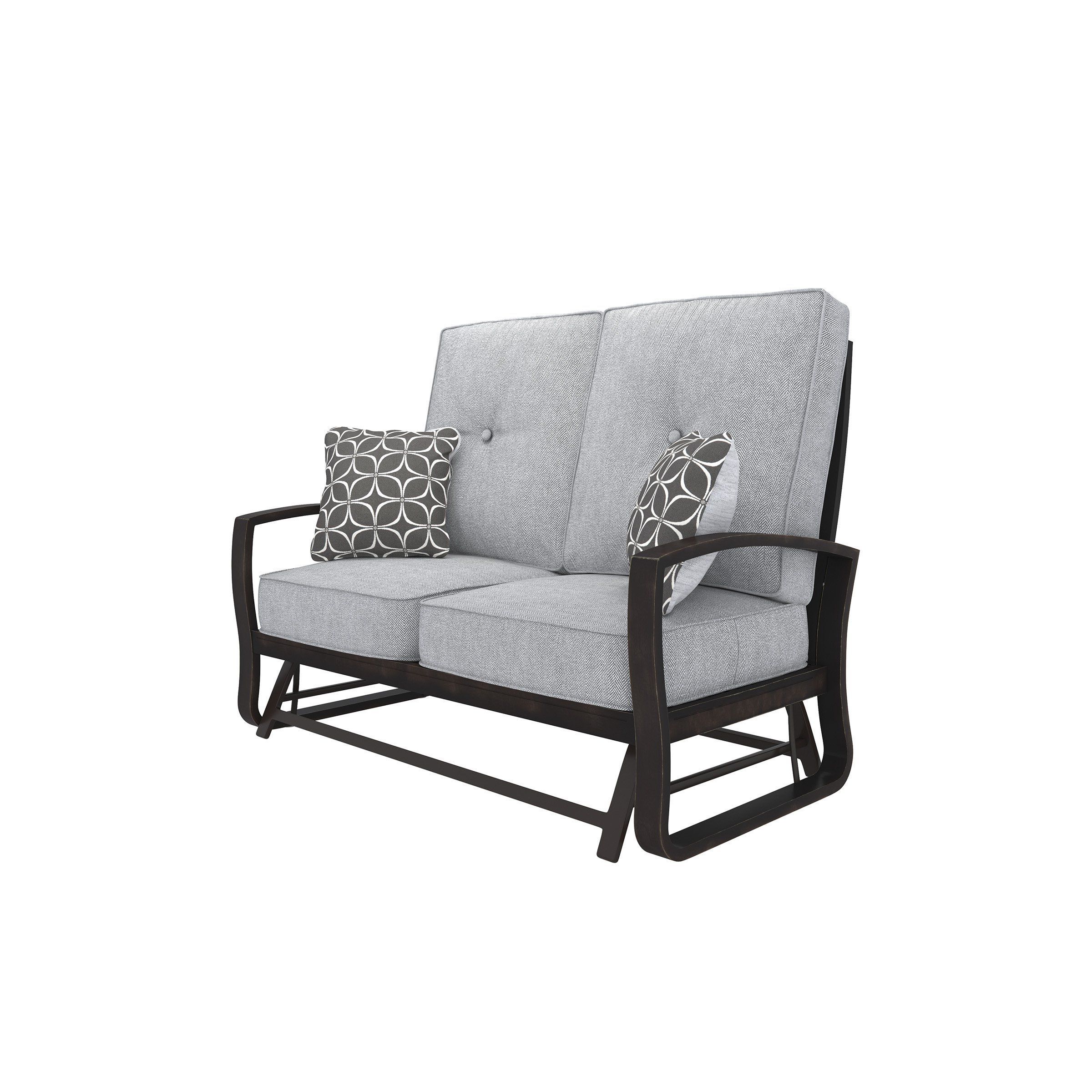 Most Recent Outdoor Loveseat Gliders With Cushion Regarding Signature Design P414 835 Castle Island Brown Gray Outdoor (View 3 of 25)