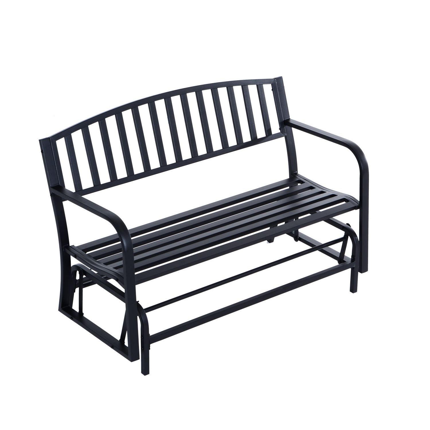 Most Recently Released Black Outdoor Durable Steel Frame Patio Swing Glider Bench Chairs Throughout 50" Outdoor Steel Patio Swing Glider Bench – Black (View 14 of 25)