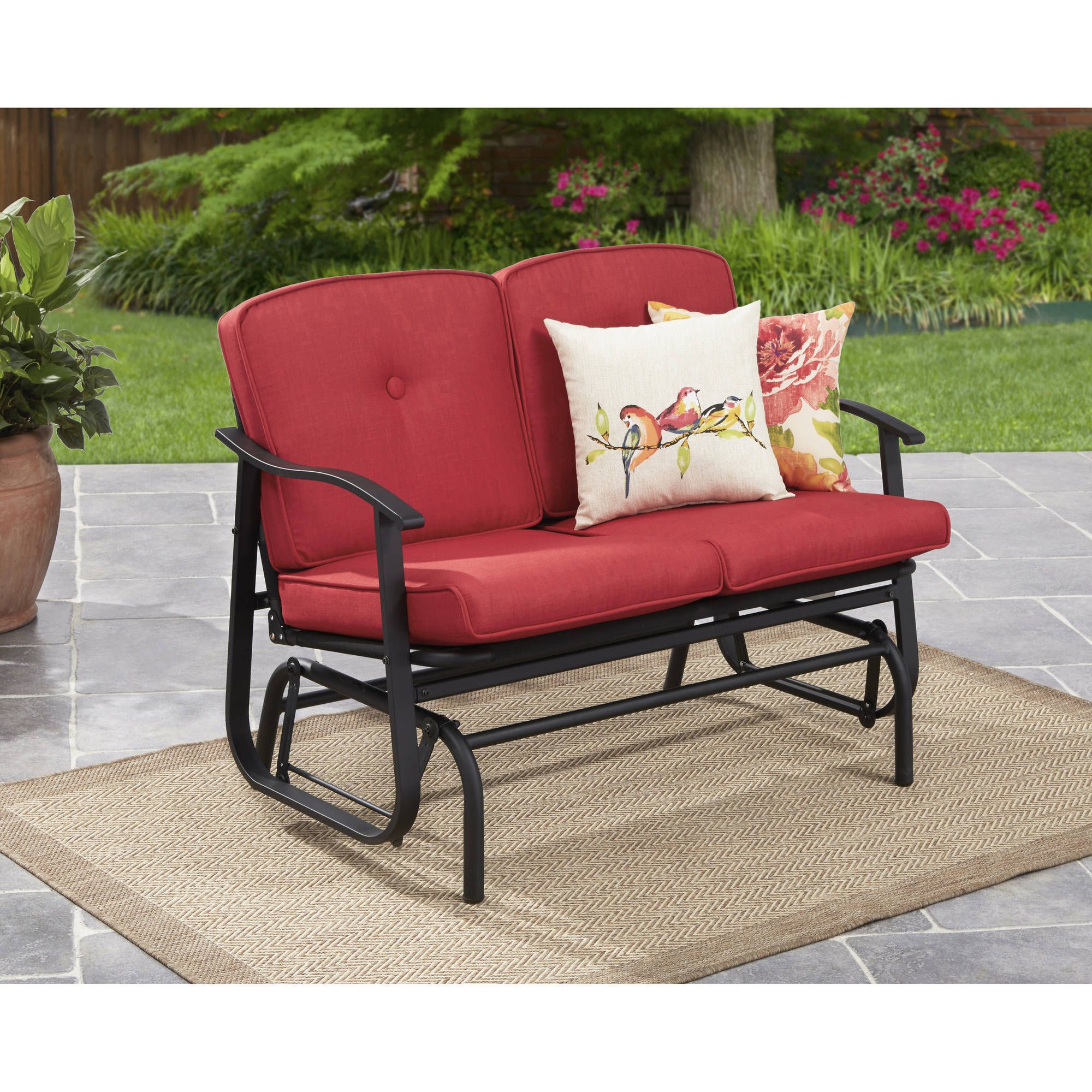 Most Up To Date Mainstays Belden Park Outdoor Loveseat Glider With Cushion – Walmart For Outdoor Loveseat Gliders With Cushion (View 1 of 25)