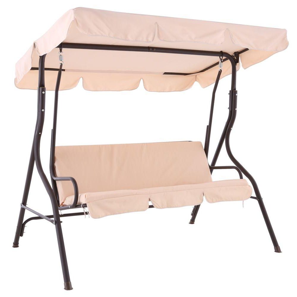 Most Up To Date Sunjoy Camo 2 Person Black Metal Porch Swing With Beige Canopy Intended For Porch Swings With Canopy (View 20 of 25)
