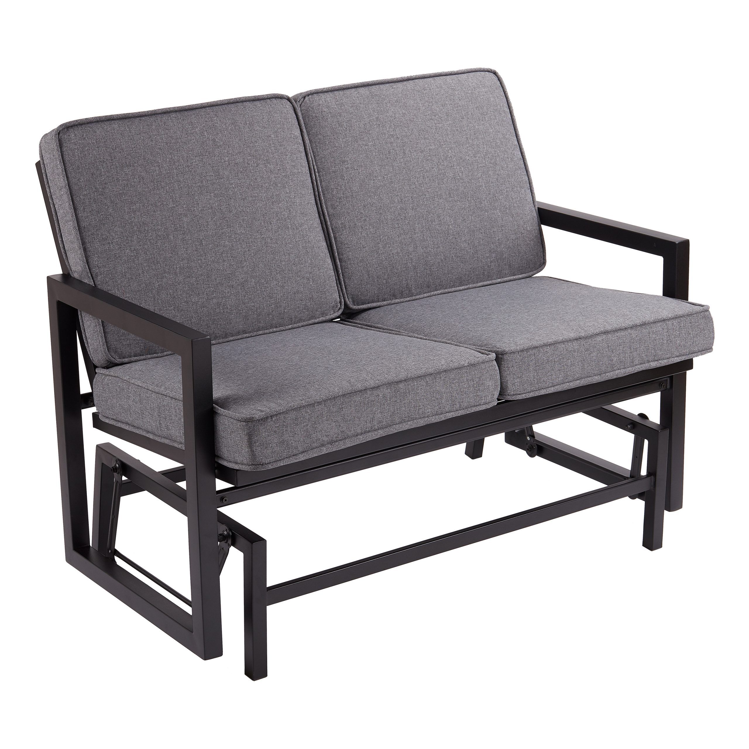 Outdoor Loveseat Gliders With Cushion For Current Mainstays Moss Falls Patio Glider Loveseat With Gray Cushions – Walmart (View 7 of 25)