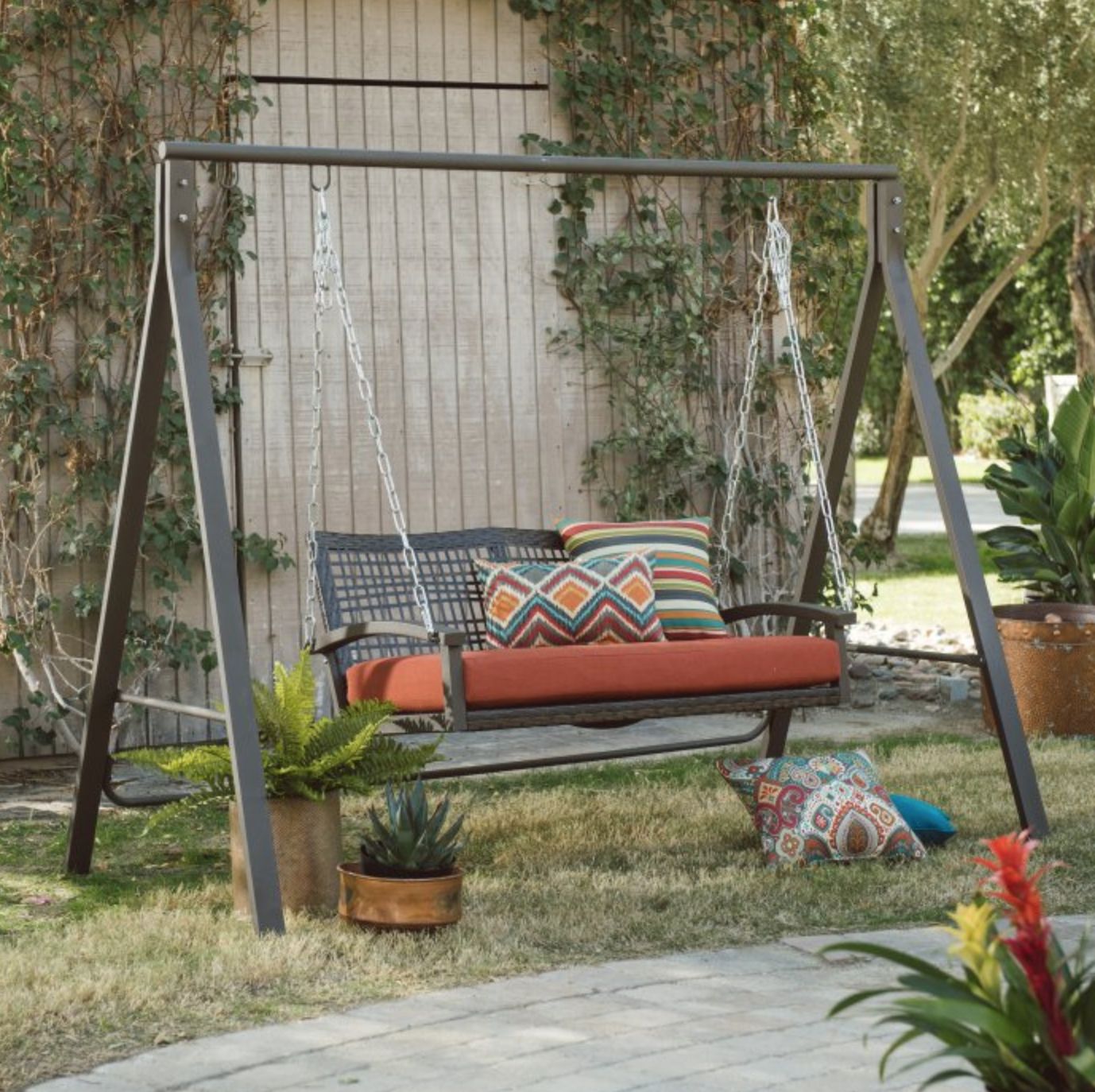 Pergola Porch Swings With Stand Inside 2020 Patio Metal Swing Stand A Frame Steel For 4” 5” Swings Lawn (View 12 of 25)