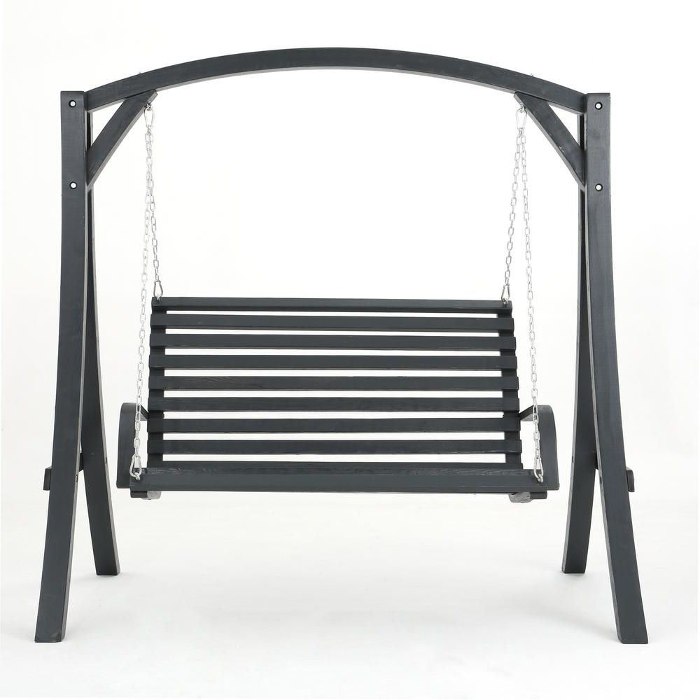Popular Noble House 2 Person Gray Wood Patio Swing In 2 Person Black Steel Outdoor Swings (View 10 of 25)