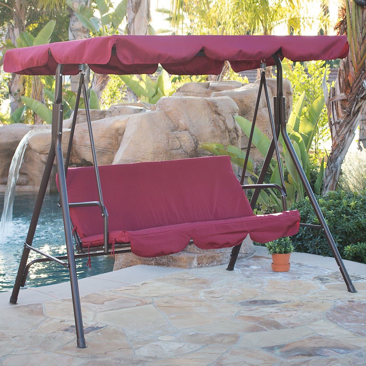 Porch Swings With Canopy In Fashionable Details About 3 Person Steel Outdoor Patio Porch Swing Chair With Stand And  Canopy Rocker (View 6 of 25)