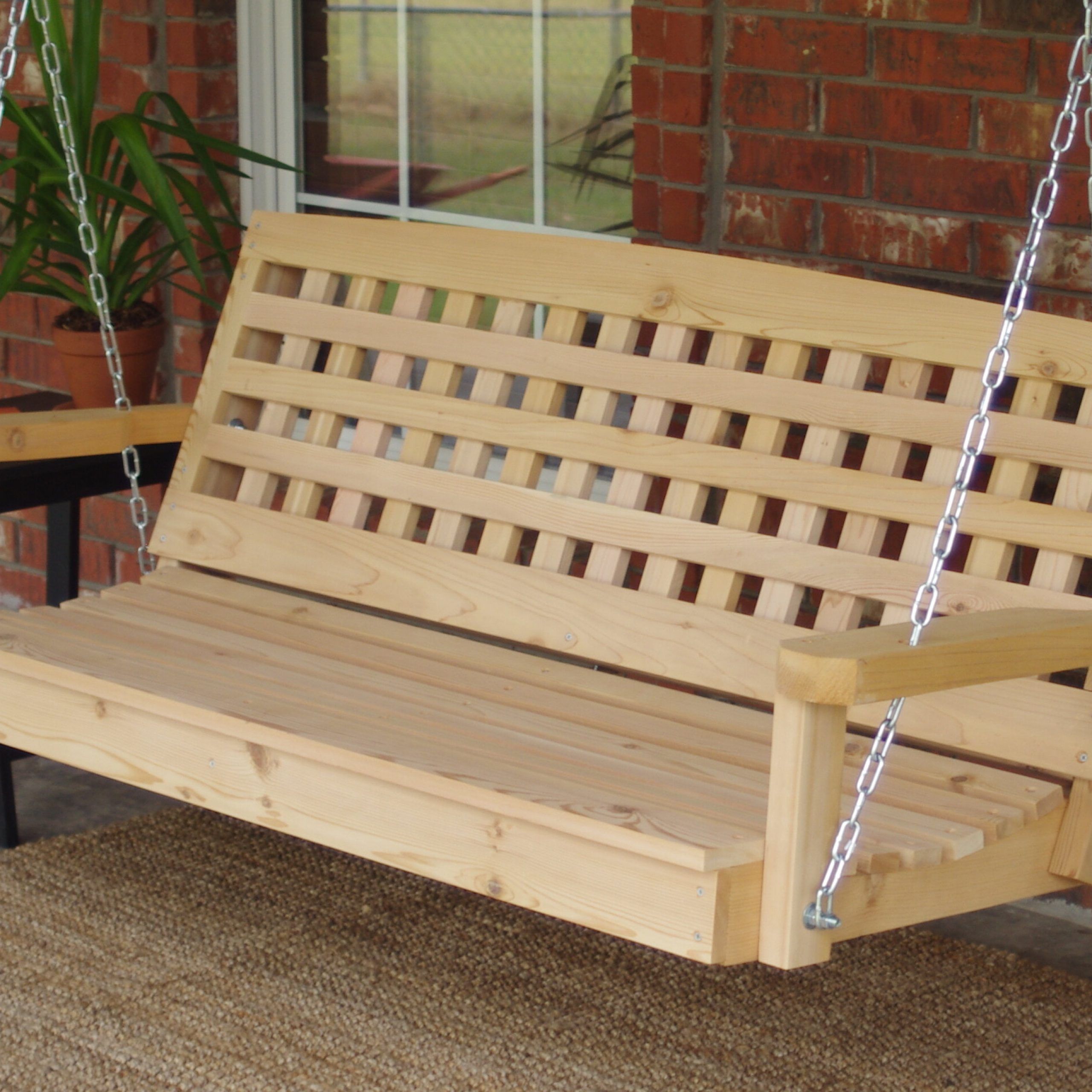 Preferred Contoured Classic Porch Swings Throughout Hinderliter Lattice Back Cedar Porch Swing (View 6 of 25)
