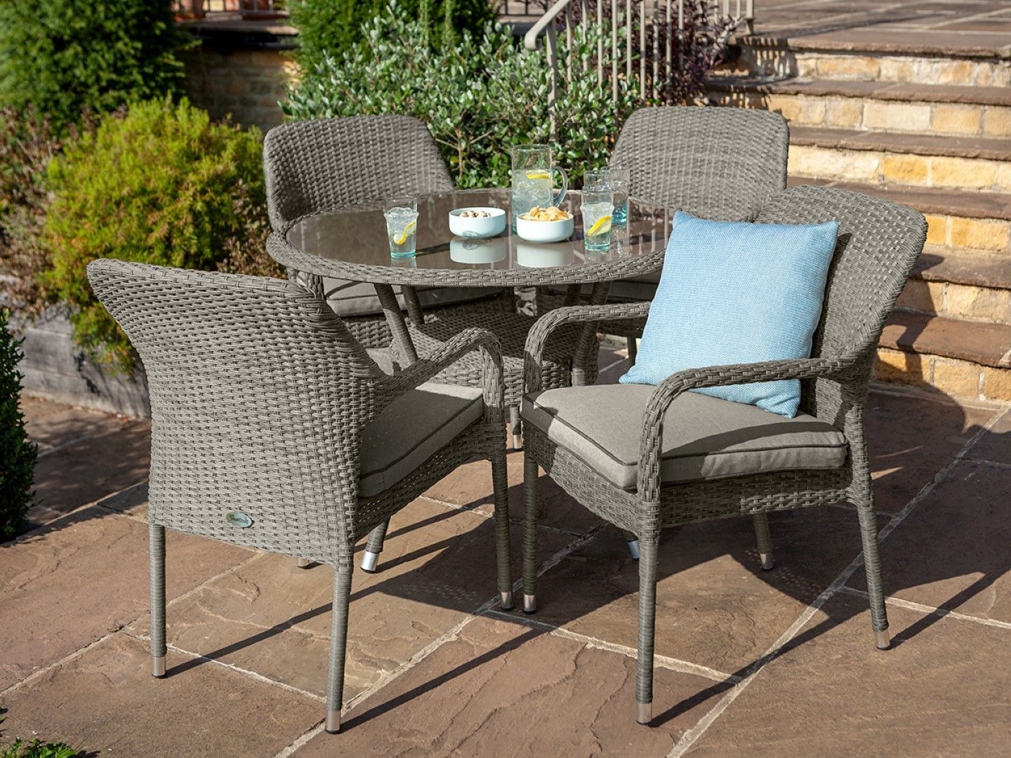 Rattan Garden Swing Chairs With Most Popular Hartman Savoy 105cm Round 4 Seater Grey Rattan Garden Set With Parasol And  Base Sav Rd 4s Pb (View 19 of 25)