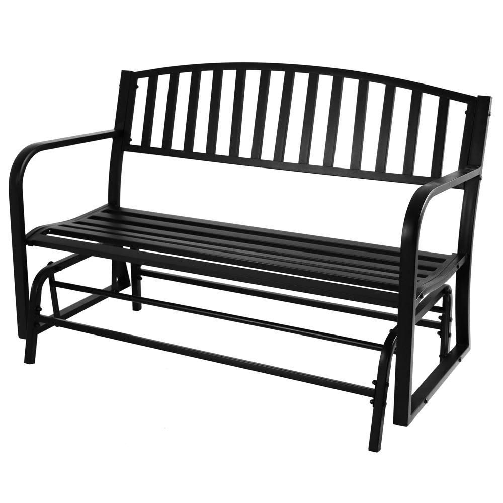 Sunnydaze Decor 2 Person Black Steel Outdoor Glider Bench In Intended For Most Up To Date Black Outdoor Durable Steel Frame Patio Swing Glider Bench Chairs (View 8 of 25)
