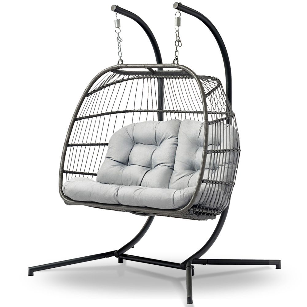 Trendy 2 Person Black Steel Outdoor Swings For Gardeon Outdoor Furniture Hanging Swing Chair Egg Hammock Pod Wicker 2  Person Grey (View 19 of 25)
