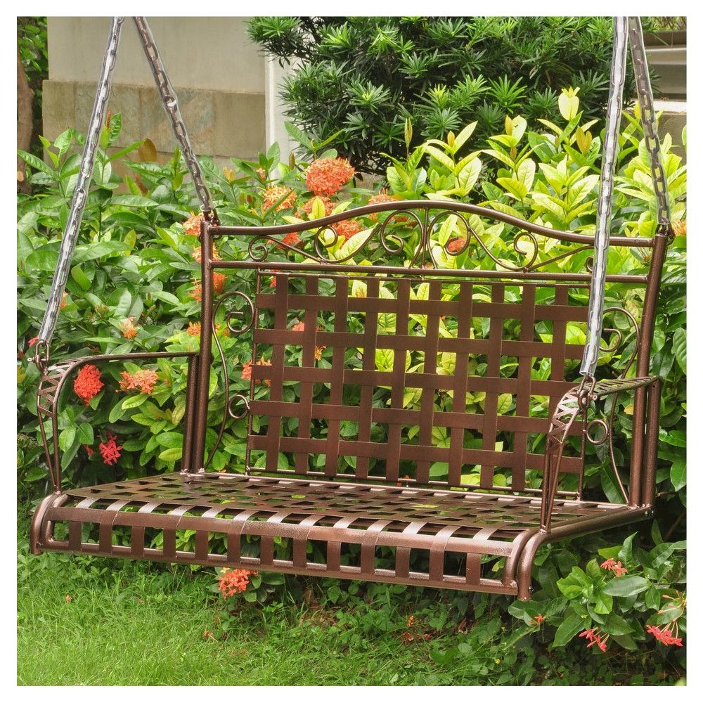 Well Known 2 Person Hammered Bronze Iron Outdoor Swings Intended For International Caravan Porch Swing – Bronze (View 2 of 25)