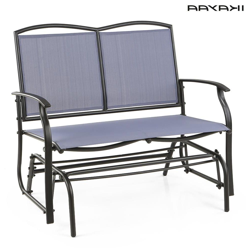 Well Known Ikayaa 2 Person Patio Swing Glider Bench Chair Loveseat In Outdoor Steel Patio Swing Glider Benches (View 8 of 25)