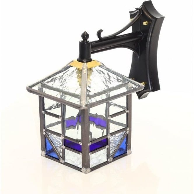 2019 Wrentham Beveled Glass Outdoor Wall Lanterns Pertaining To Traditional Outdoor Wall Lantern With Blue And Clear Glass (View 2 of 15)