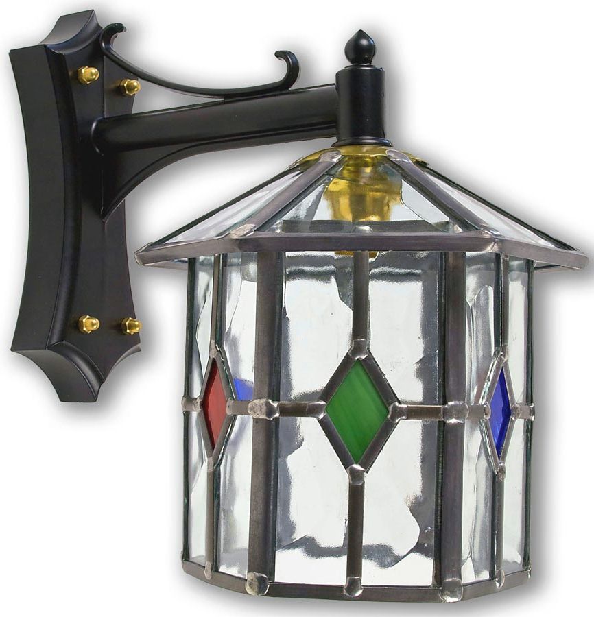 Handmade Hexagonal Multi Coloured Leaded Glass Outdoor Regarding Preferred Meunier Glass Outdoor Wall Lanterns (View 14 of 15)