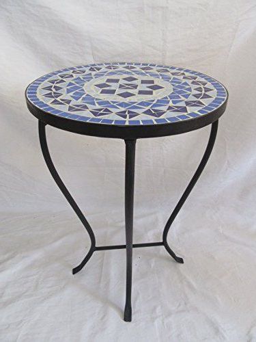2019 Blue Mosaic Black Iron Outdoor Accent Table 21"h Ehomepro Https Pertaining To Mosaic Black Iron Outdoor Accent Tables (View 6 of 15)