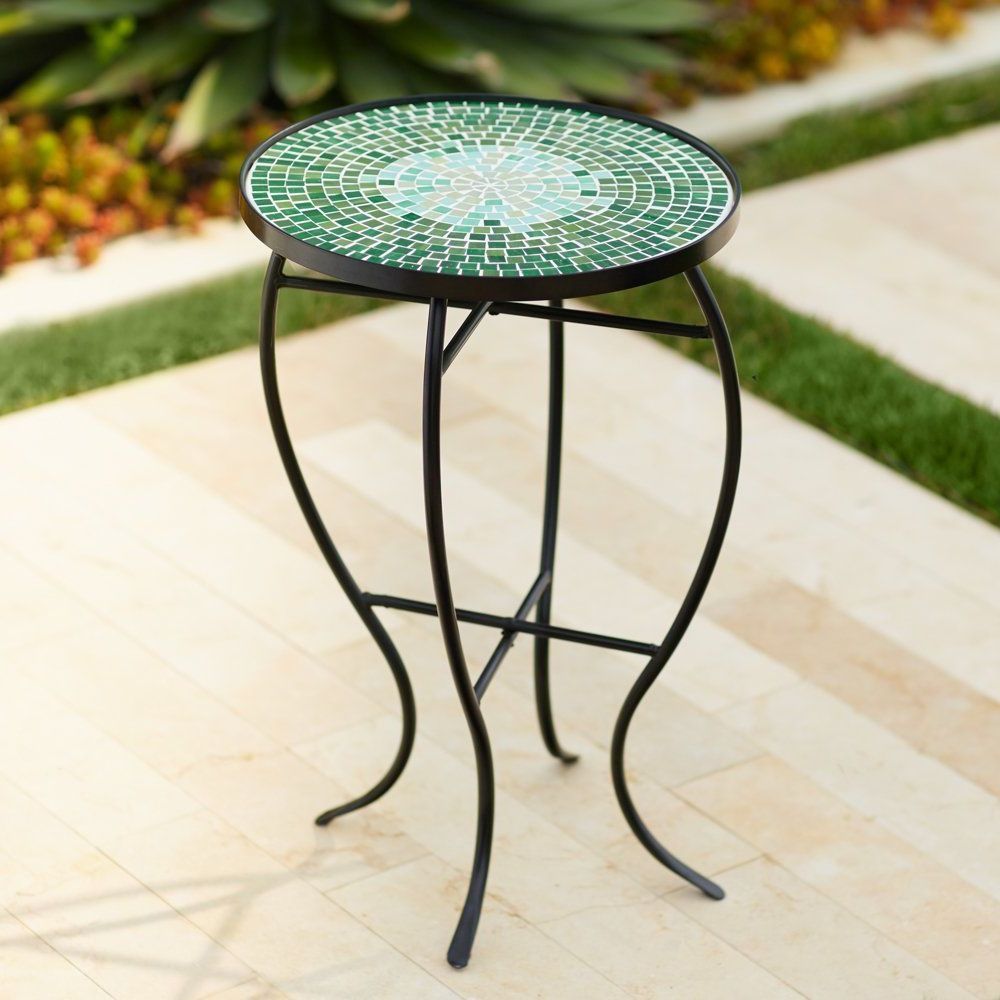 2020 Bella Green Mosaic Outdoor Accent Table (View 4 of 15)