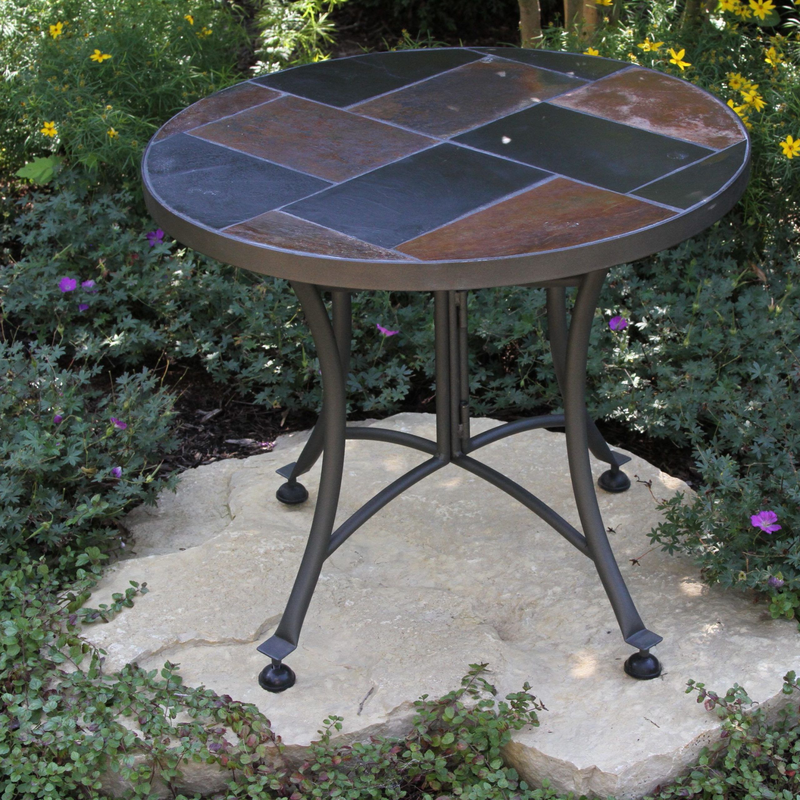 24" Stone Slate Mosaic Cobble Accent Table (View 13 of 15)