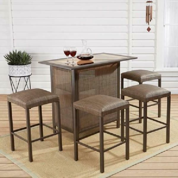 5 Piece Outdoor Bar Tables Pertaining To Popular Outdoor 5 Piece Patio Bar Stool Table Set Shelves Drinks Cabinet Deck (View 14 of 15)