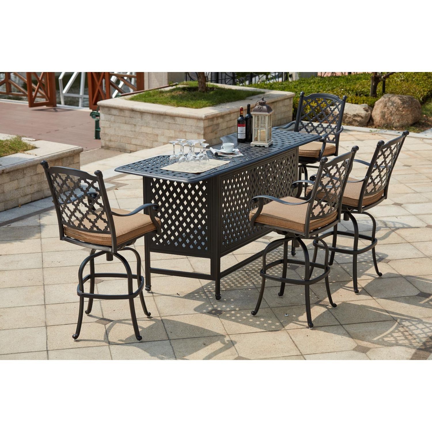 5 Piece Outdoor Bar Tables Within Latest Darleedarlee Madison 5 Piece Cast Aluminum Patio Party Bar Set W (View 2 of 15)