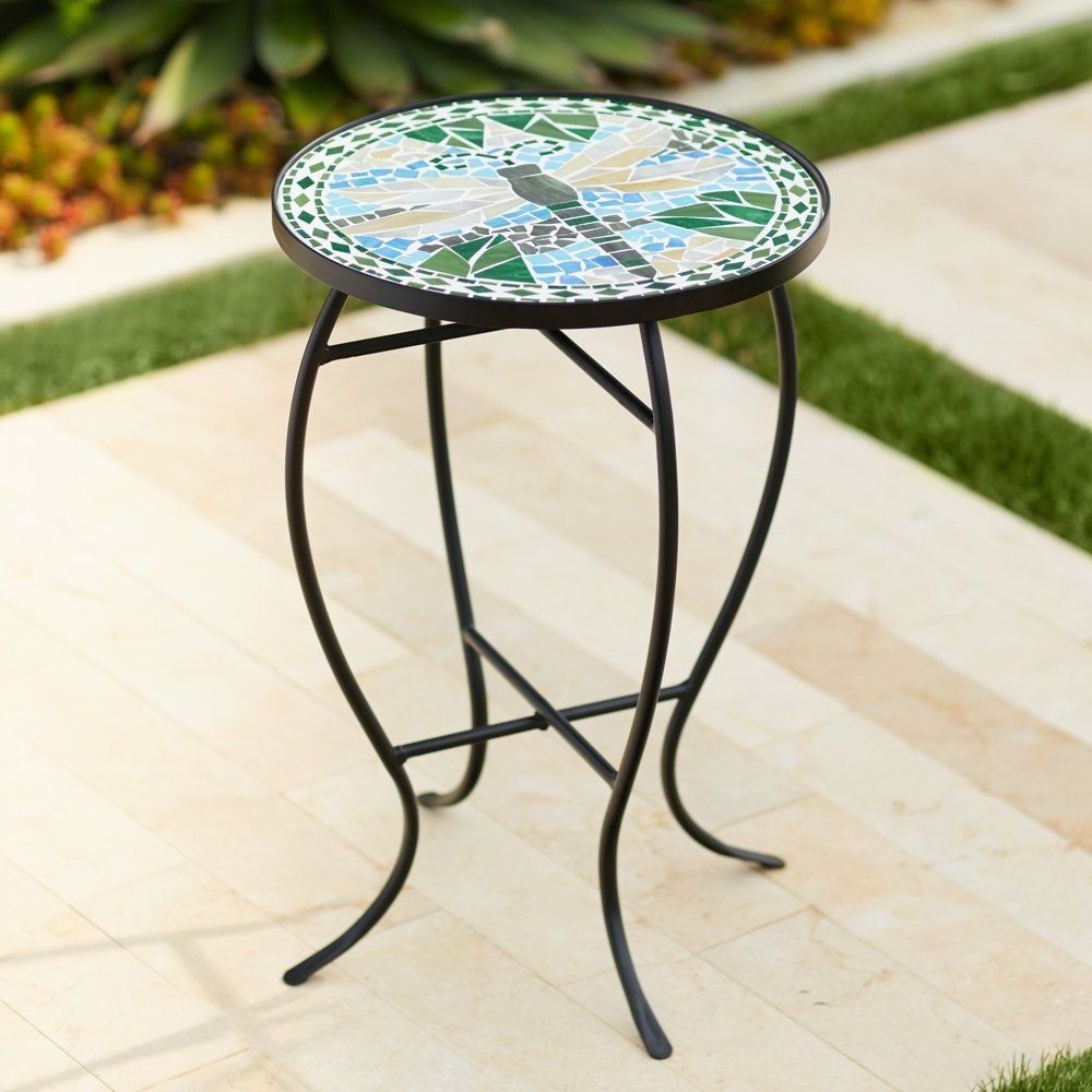 Best And Newest Dragonfly Mosaic Black Iron Outdoor Accent Table (View 3 of 15)