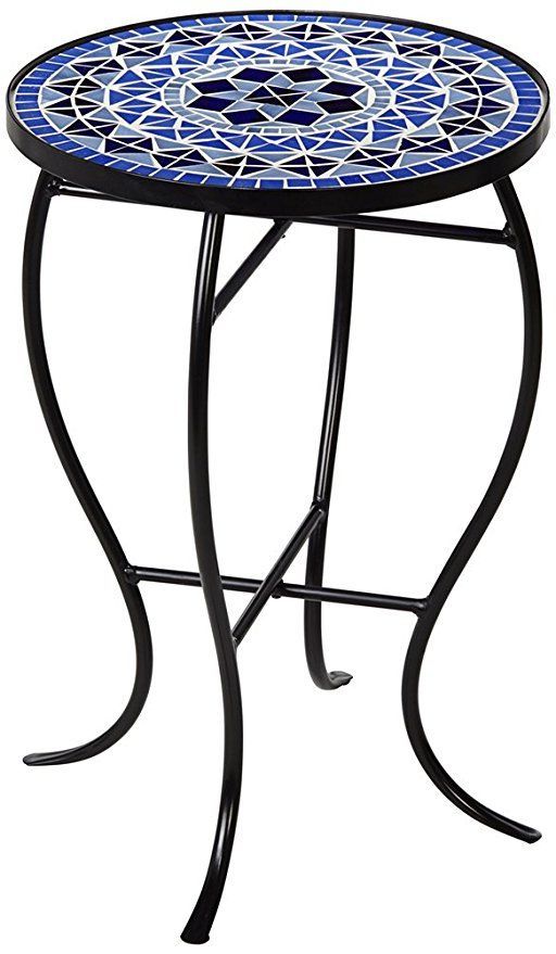 Black Iron Outdoor Accent Tables Pertaining To Fashionable Amazon: Ocean Mosaic Black Iron Outdoor Accent Table: Home (View 3 of 15)
