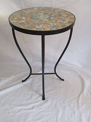 Brown / Rock Stone Mosaic Black Iron Outdoor Accent Table 21″h Inside Best And Newest Mosaic Black Iron Outdoor Accent Tables (View 3 of 15)