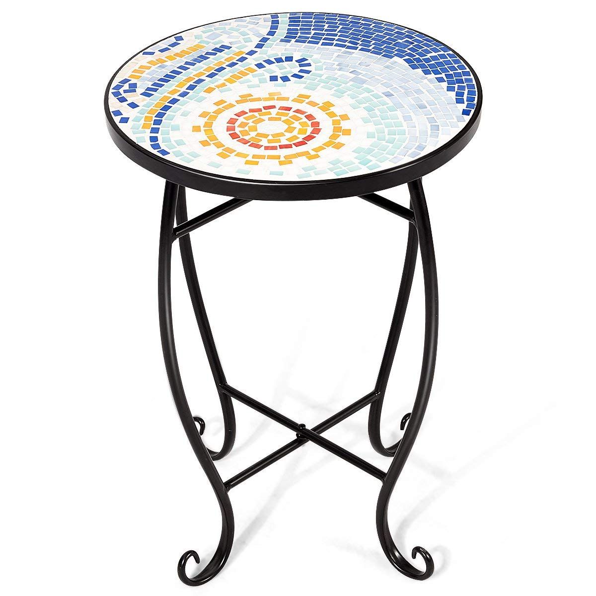 Buy Giantex Mosaic Round Side Accent Table Patio Plant Stand Porch With Regard To Current Ocean Mosaic Outdoor Accent Tables (View 1 of 15)