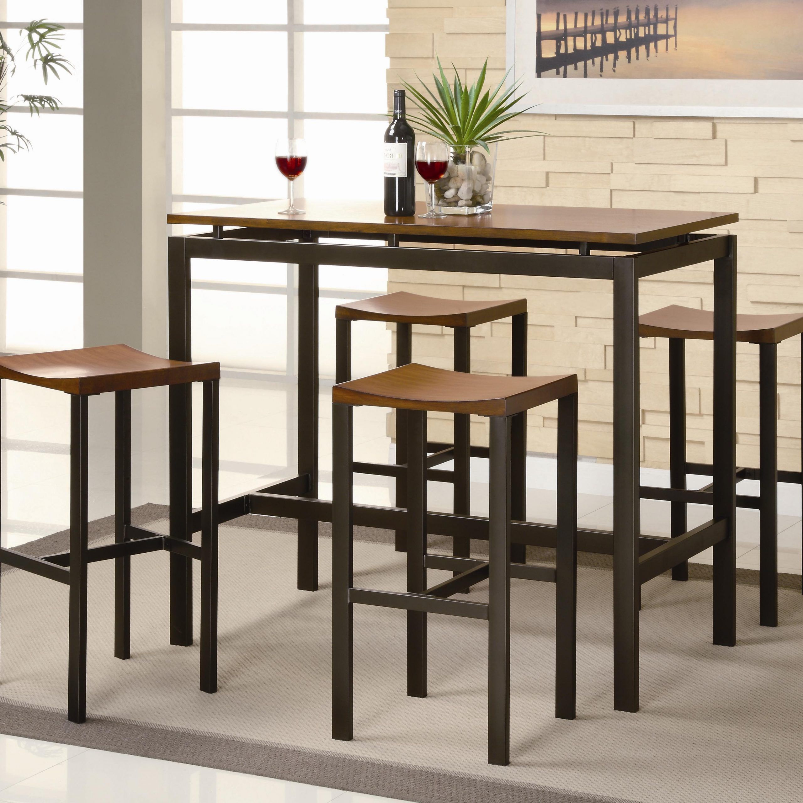 Coaster Atlus 150097 Counter Height Contemporary Black Metal Table With For Current Bar Tables With 4 Counter Stools (View 6 of 15)