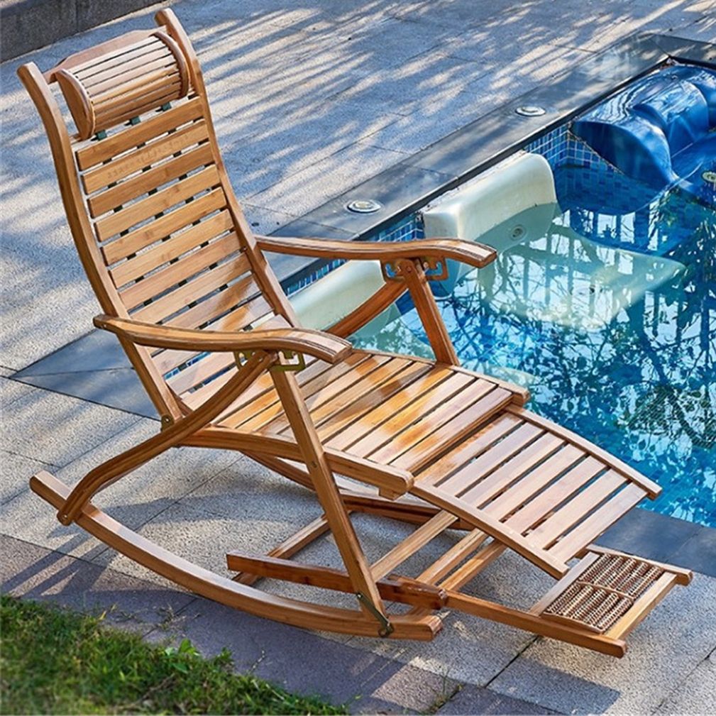 Dark Natural Rocking Chairs Pertaining To Well Liked Natural Bamboo Sun Lounge Patio Pool Lounger Rocking Swing Chair Sunbed (View 10 of 15)