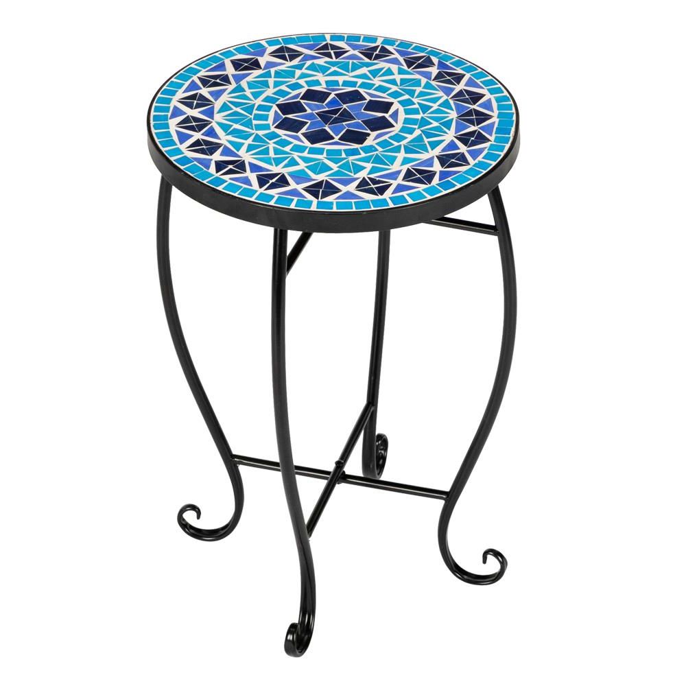 Dragonfly Mosaic Outdoor Accent Tables Pertaining To Popular Zimtown Outdoor Indoor Mosaic Accent Table Plant Stand, Blue Ocean (View 2 of 15)