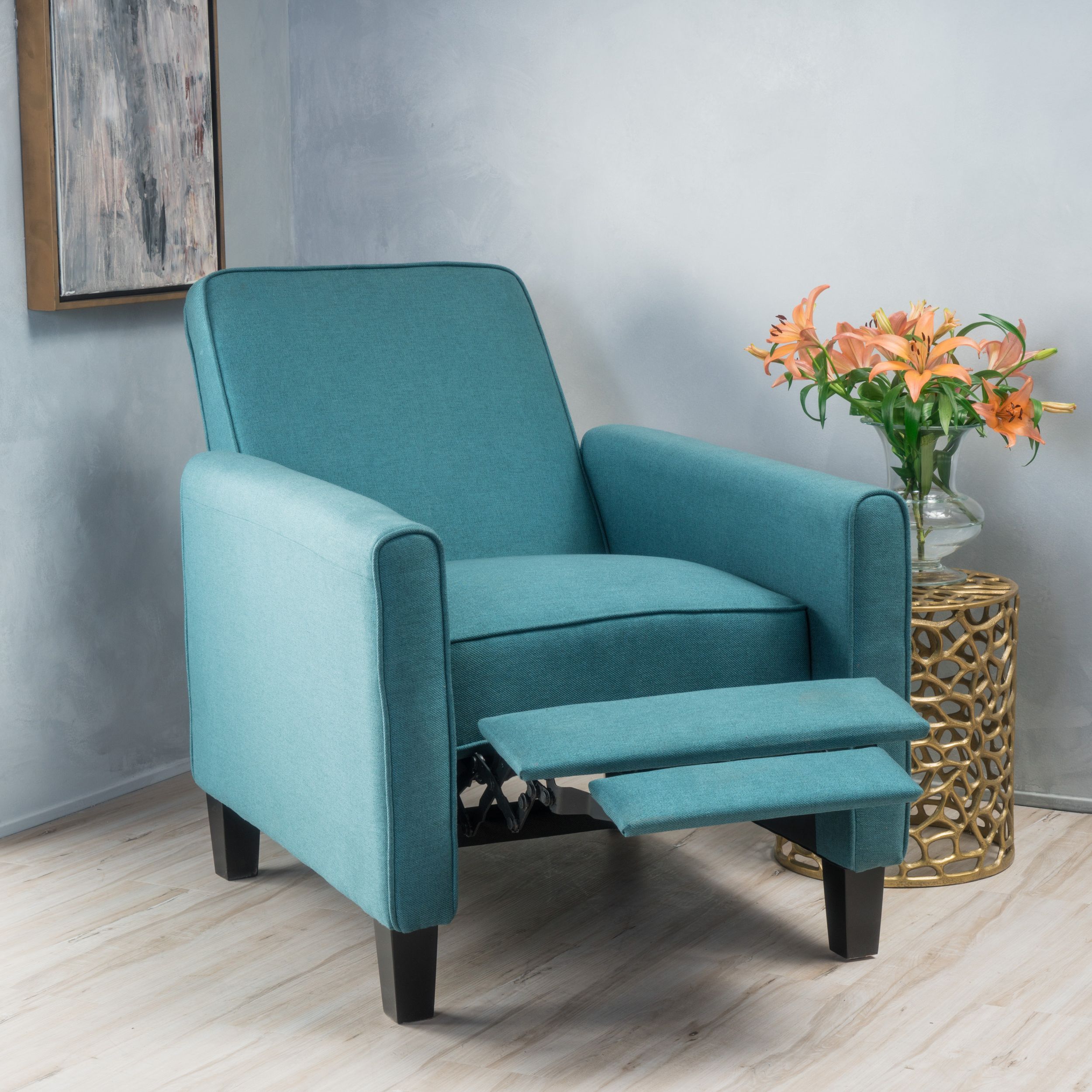 Famous Dark Wood Outdoor Reclining Chairs With Noble House Arden Dark Teal Fabric Recliner Accent Chair – Walmart (View 4 of 15)