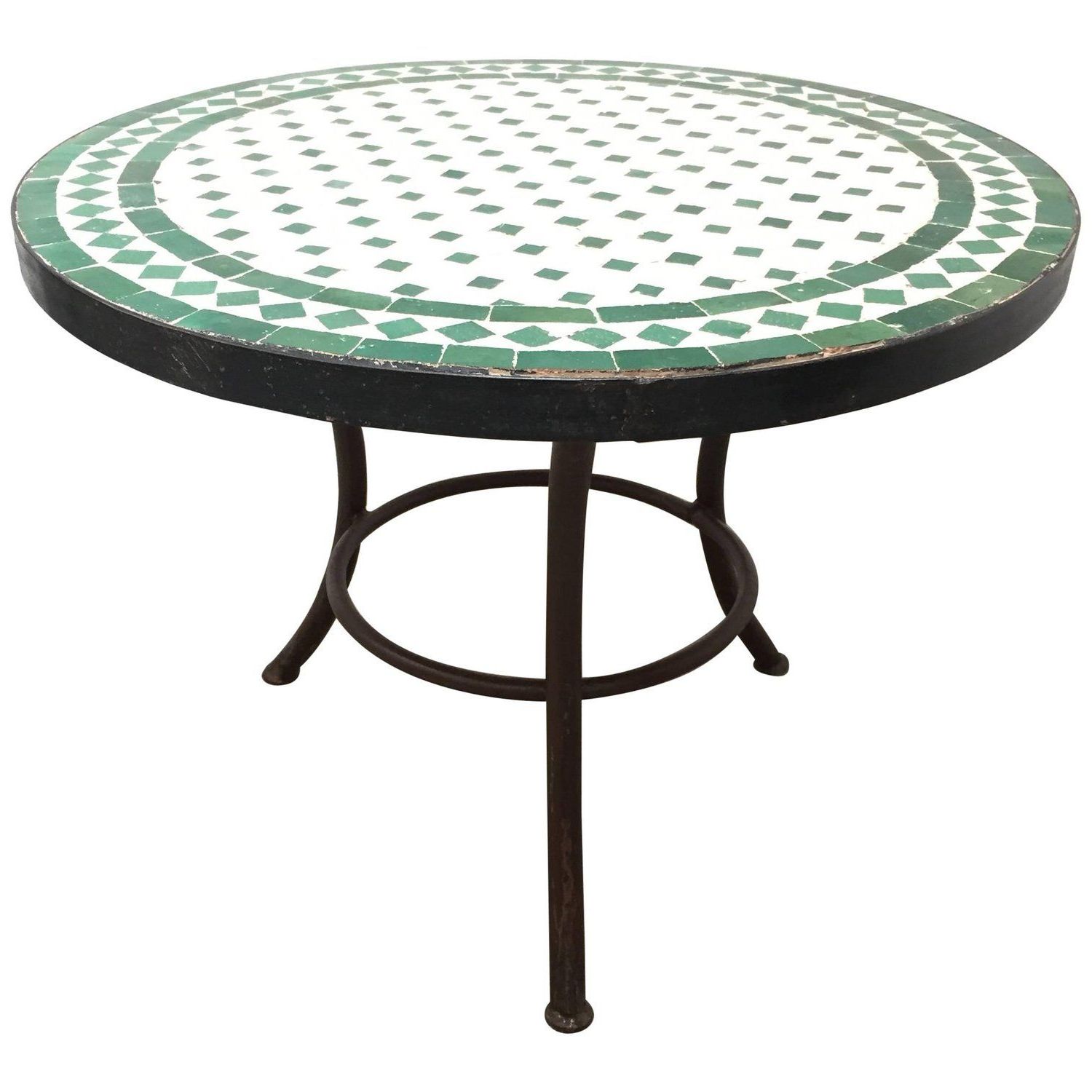 Famous Moroccan Mosaic Tile Outdoor Side Table On Low Iron Base Green And Intended For Dragonfly Mosaic Outdoor Accent Tables (View 12 of 15)