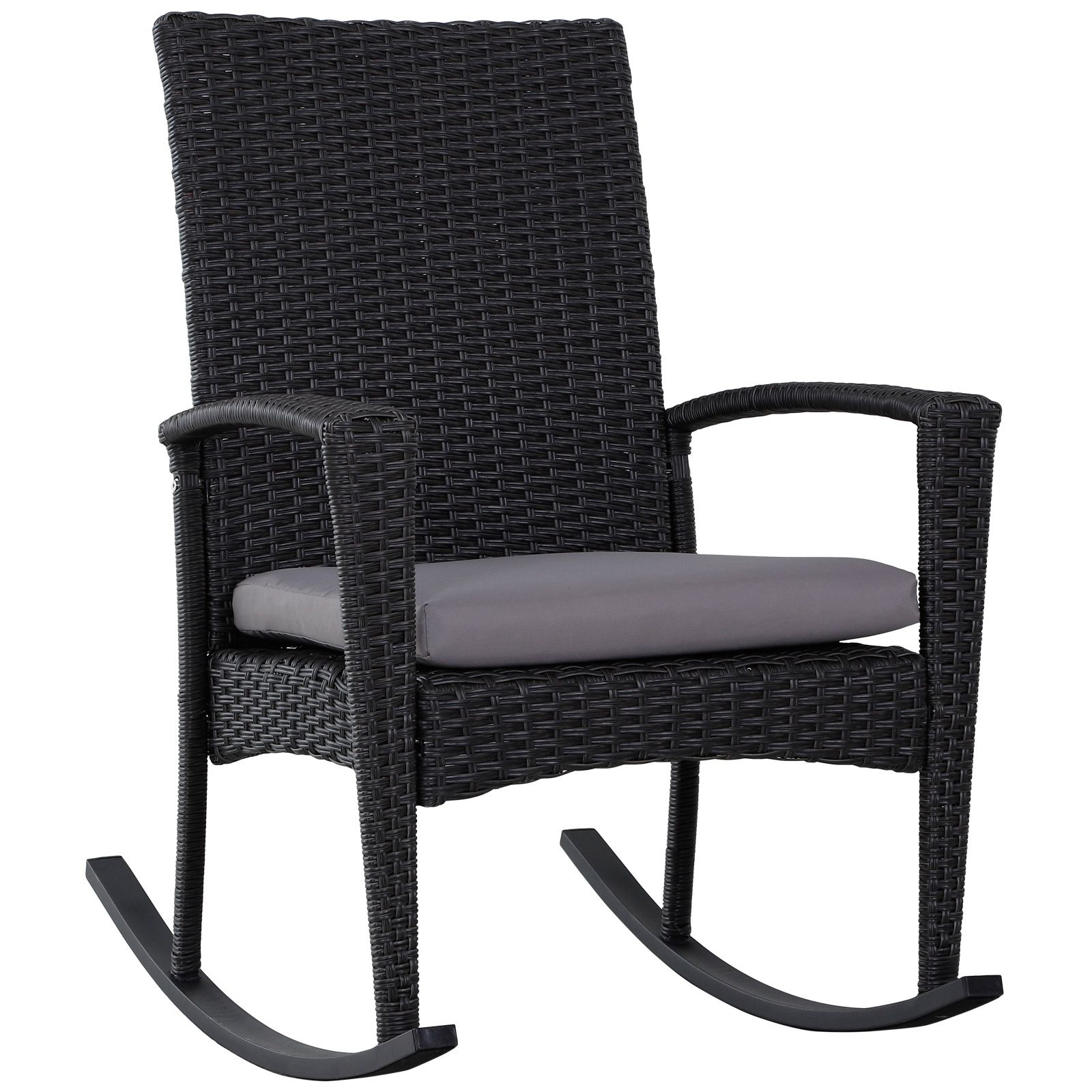 Fashionable Dark Natural Rocking Chairs Within Outsunny Pe Rattan Outdoor Garden Rocking Chair W/ Cushion Grey (View 8 of 15)