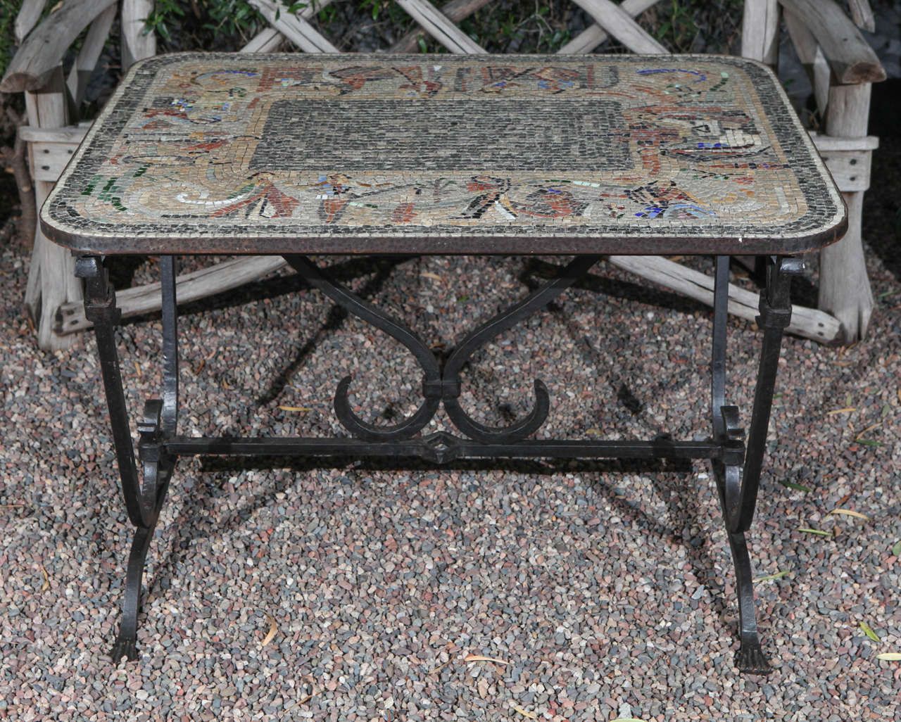 Iron Table With Mosaic Stone Top For Sale At 1stdibs Regarding Most Recent Mosaic Black Iron Outdoor Accent Tables (View 7 of 15)