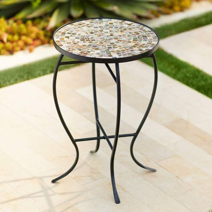 Mosaic Black Iron Outdoor Accent Tables Intended For Latest Mother Of Pearl Mosaic Black Iron Outdoor Accent Table – #6f (View 1 of 15)
