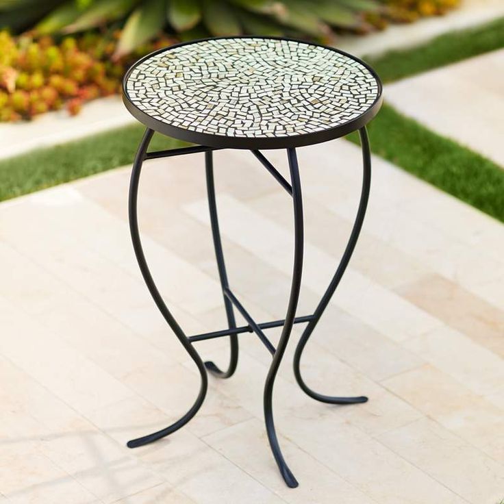 Mosaic Black Iron Outdoor Accent Tables Within Recent Zaltana Mosaic Outdoor Accent Table – #2x (View 5 of 15)