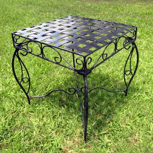 Most Current Black Iron Outdoor Accent Tables In Mandalay Square Patio Side Table – Wrought Iron, Antique Black (View 15 of 15)