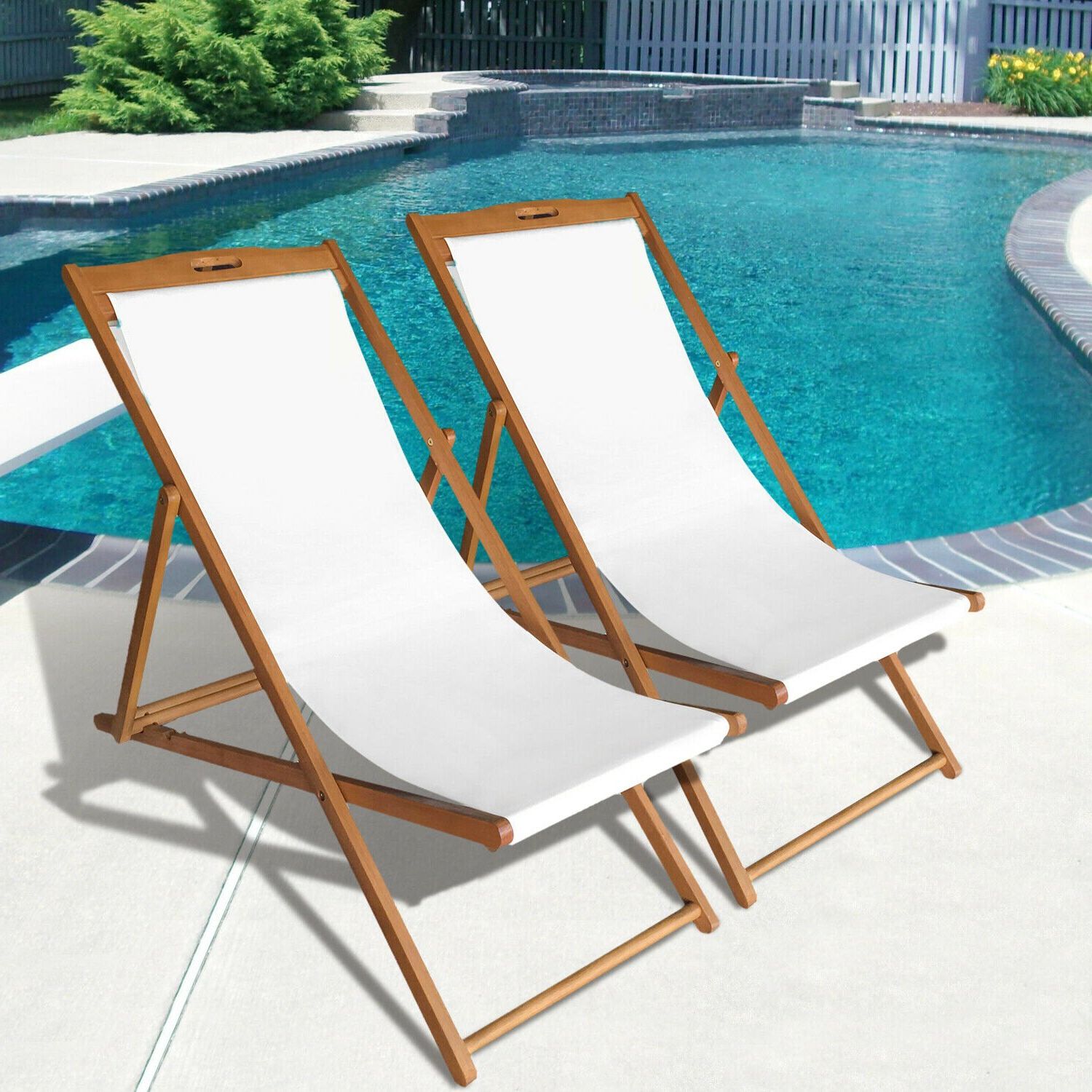 Most Popular Natural Wood Outdoor Lounger Chairs Pertaining To Factory Direct: Beach Sling Chair Set Patio Lounge Chair Outdoor (View 12 of 15)