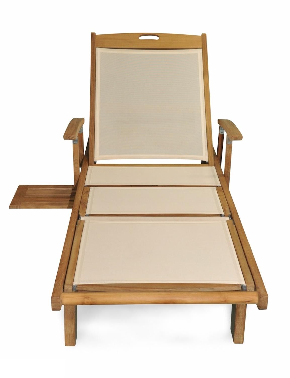 Most Popular Natural Wood Outdoor Lounger Chairs Regarding 80" Natural Teak Outdoor Patio Wooden Cream Colored Batyline Chaise (View 8 of 15)
