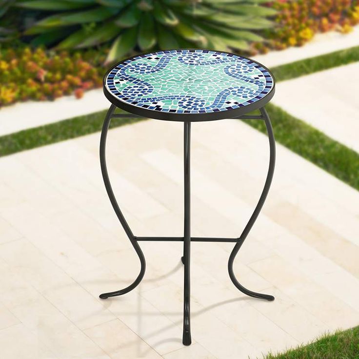 Most Recently Released Ocean Wave Mosaic Black Iron Outdoor Accent Table – #15a (View 13 of 15)