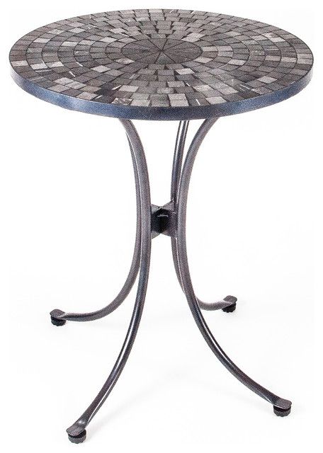 Most Up To Date Mosaic Black Iron Outdoor Accent Tables Regarding New Rustics Mosaic Black Marble Round Table In Wrought Iron (View 10 of 15)