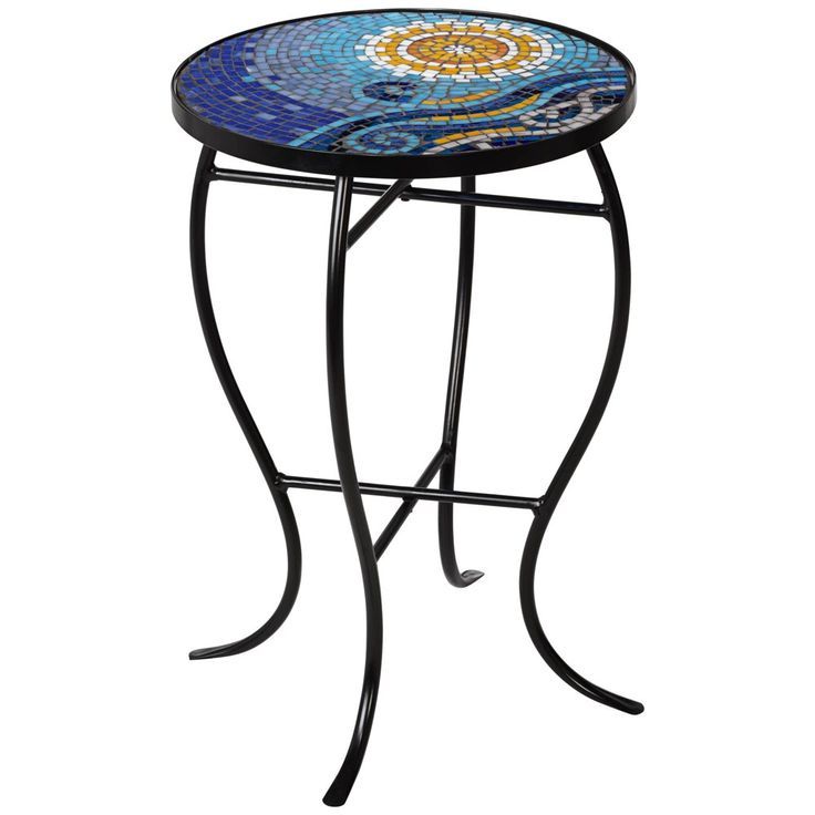 Most Up To Date Teal Island Designs Ocean Mosaic Black Iron Outdoor Accent Table With Regard To Mosaic Black Iron Outdoor Accent Tables (View 13 of 15)