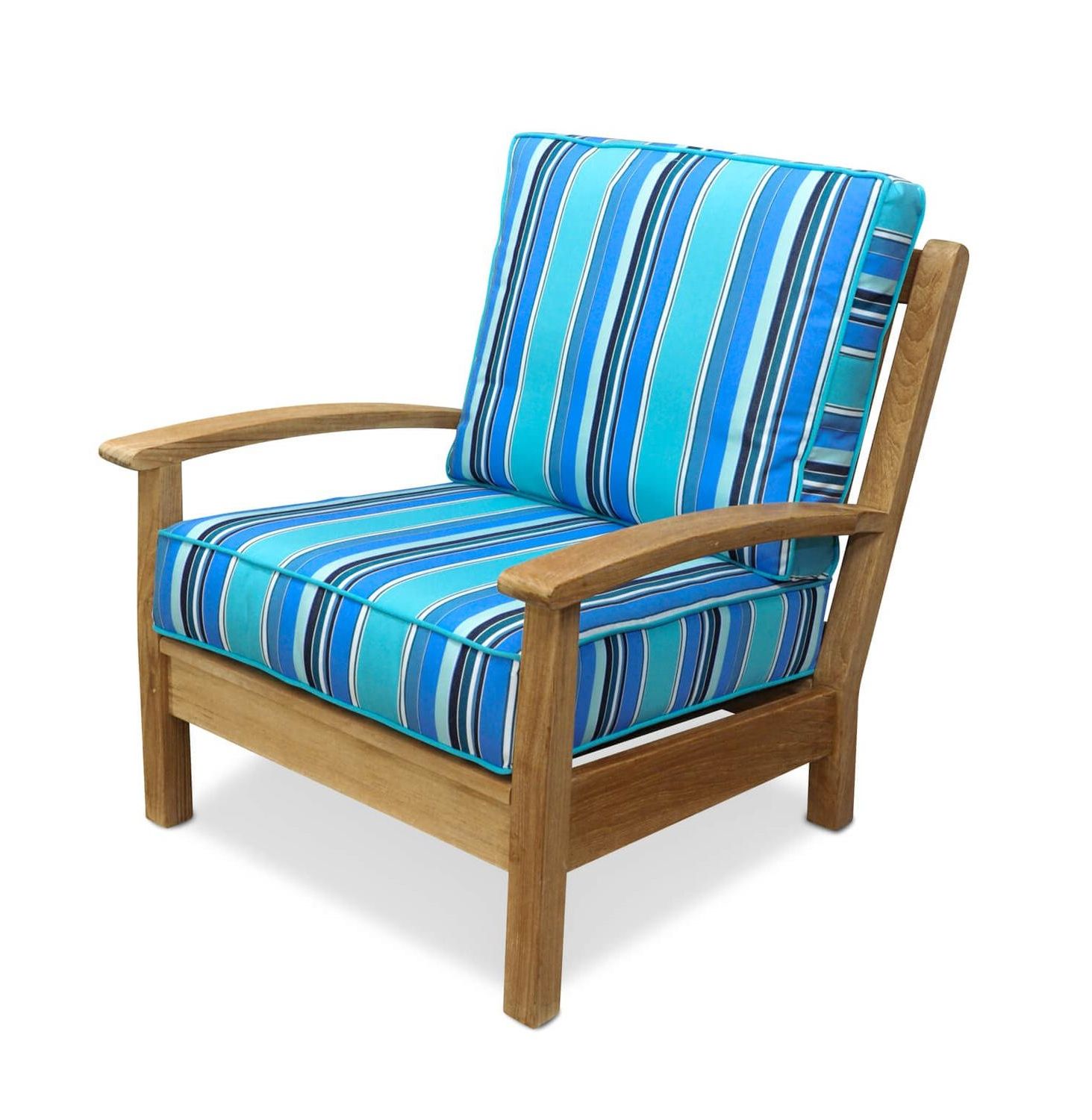 Natural Wood Outdoor Lounger Chairs Regarding Most Current 34" Natural Teak Deep Seating Outdoor Patio Lounge Chair With Blue (View 6 of 15)
