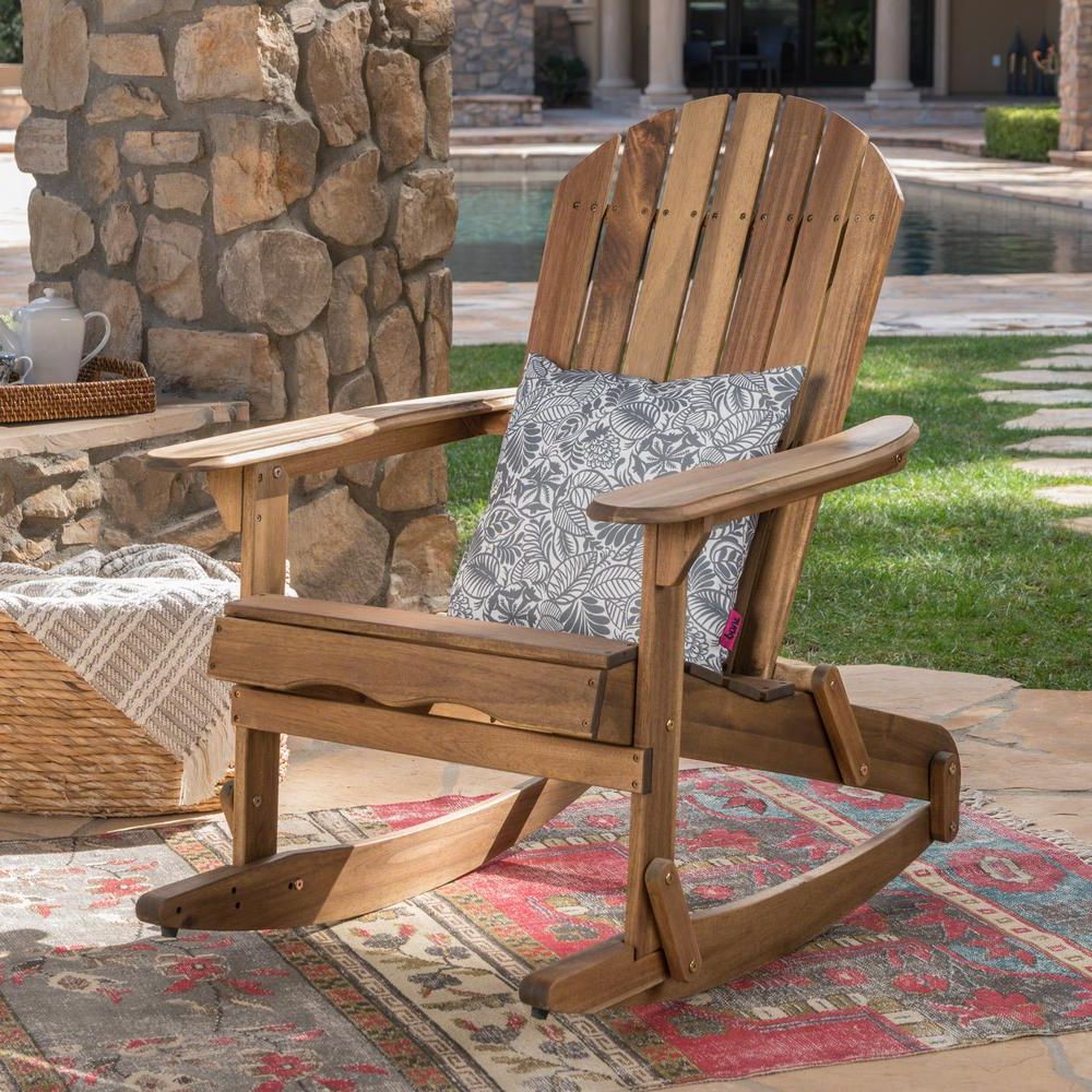 Noble House Rocking Natural Stained Wood Adirondack Chair 40969 – The Regarding Best And Newest Natural Wood Outdoor Chairs (View 13 of 15)
