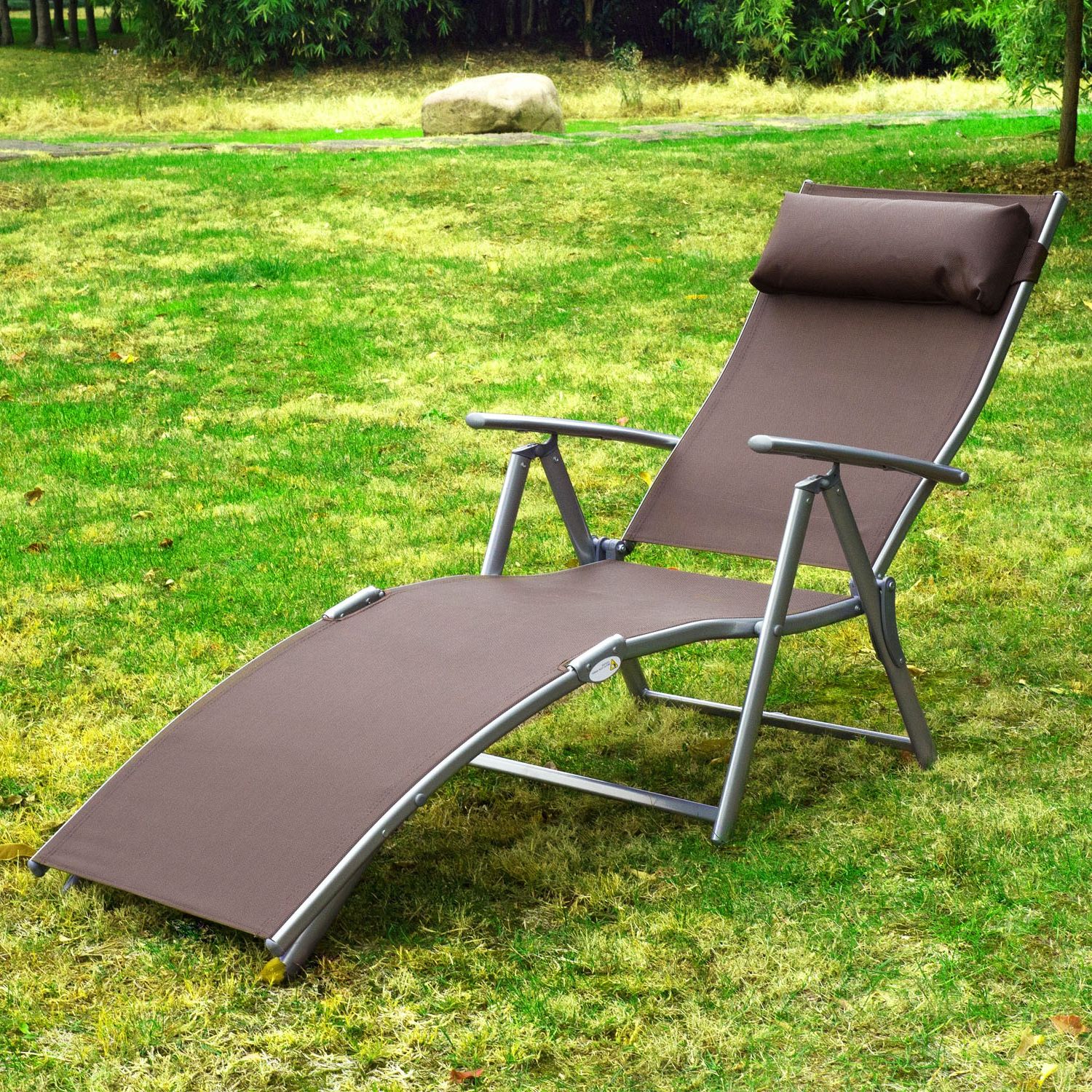 Outsunny Heavy Duty Adjustable Folding Reclining Chair Outdoor Sun Throughout Newest Adjustable Outdoor Lounger Chairs (View 4 of 15)