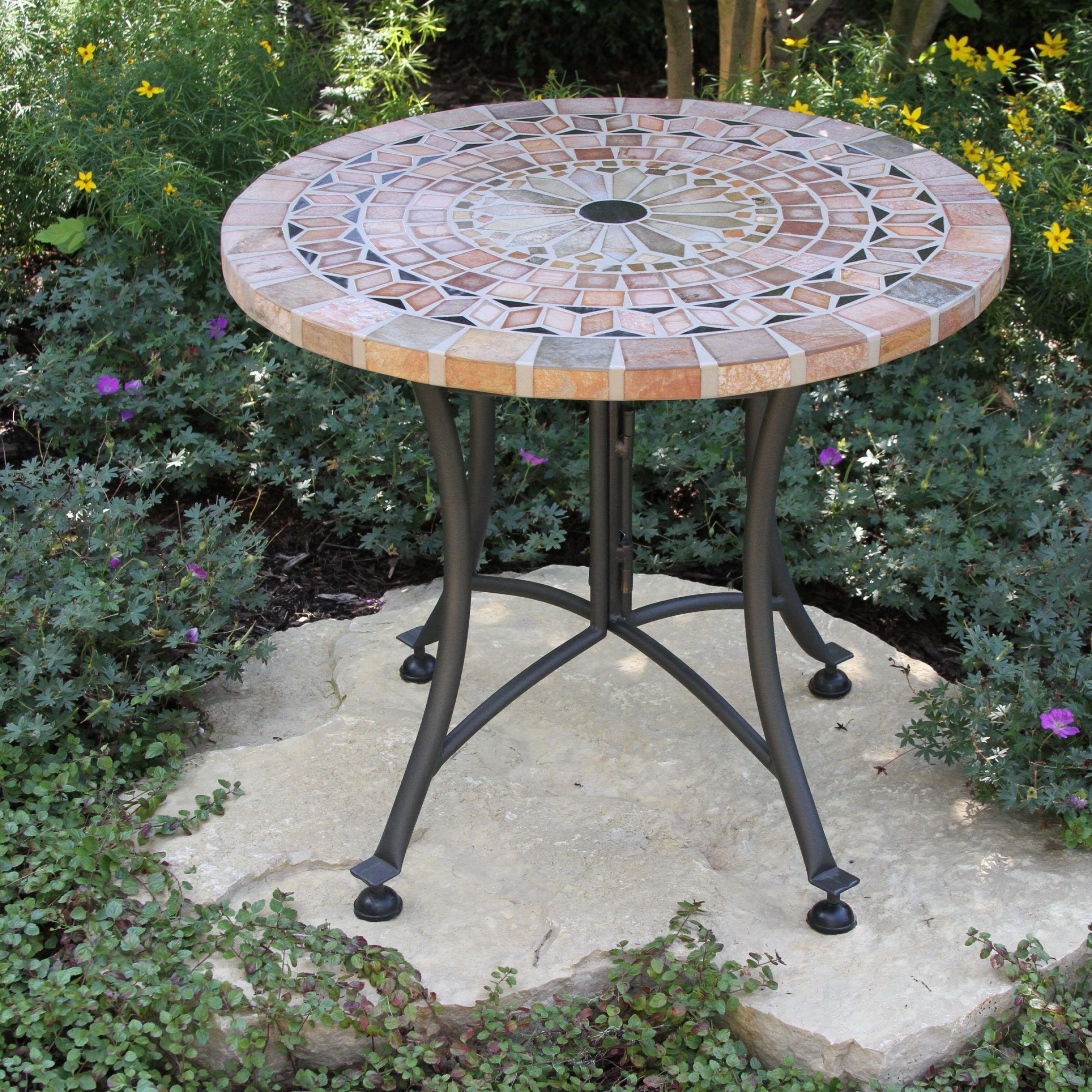 Popular Dragonfly Mosaic Outdoor Accent Tables Throughout 24" Stone Sandstone Accent Table (View 9 of 15)