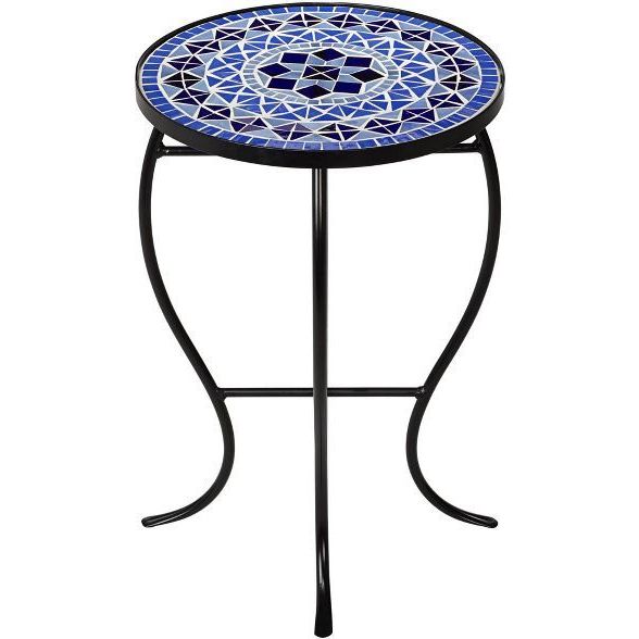 Teal Island Designs Cobalt Mosaic Black Iron Outdoor Accent Table Pertaining To Best And Newest Black Iron Outdoor Accent Tables (View 2 of 15)