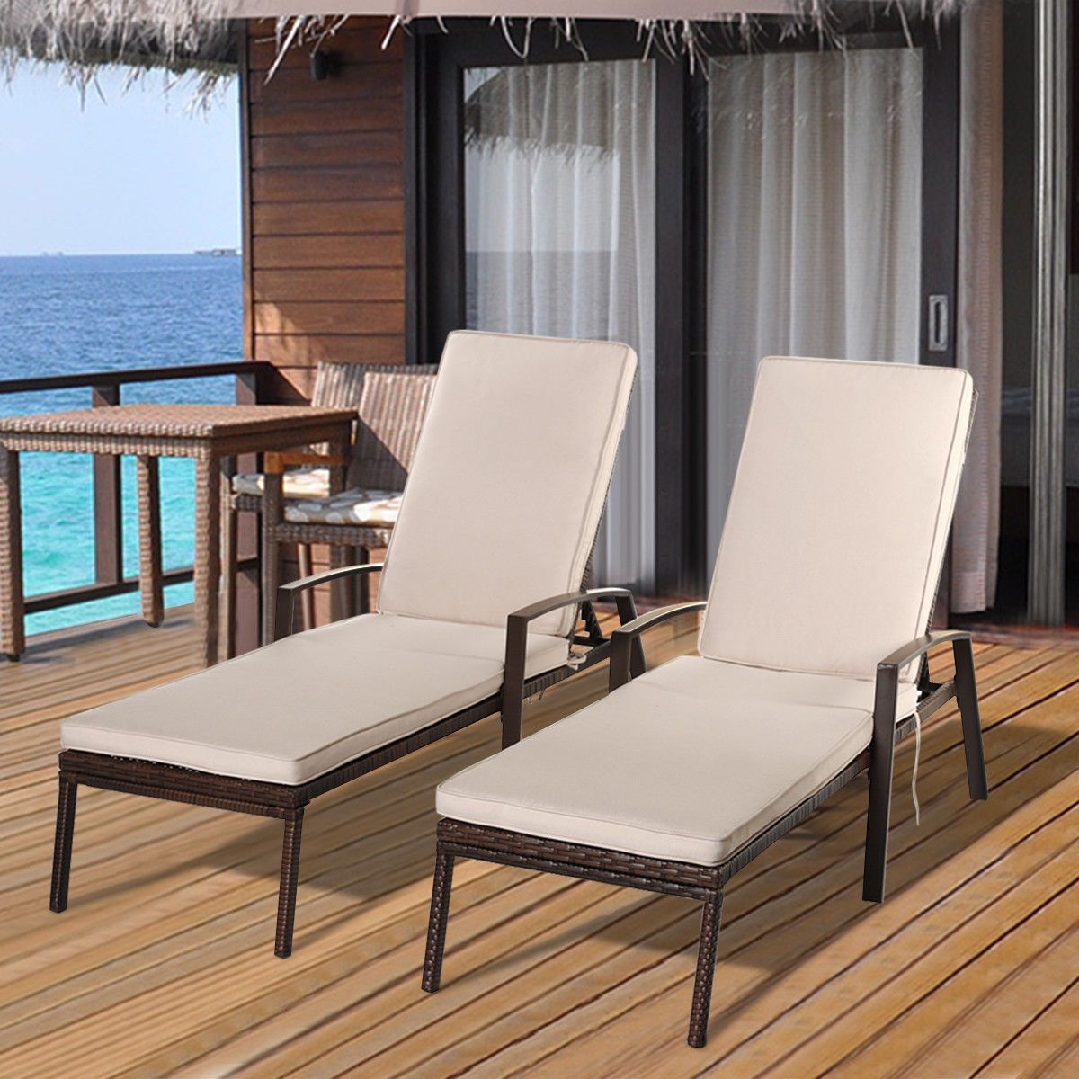 Well Liked Adjustable Outdoor Lounger Chairs Regarding Costway 2pcs Patio Rattan Lounge Chair Garden Furniture Adjustable Back (View 15 of 15)