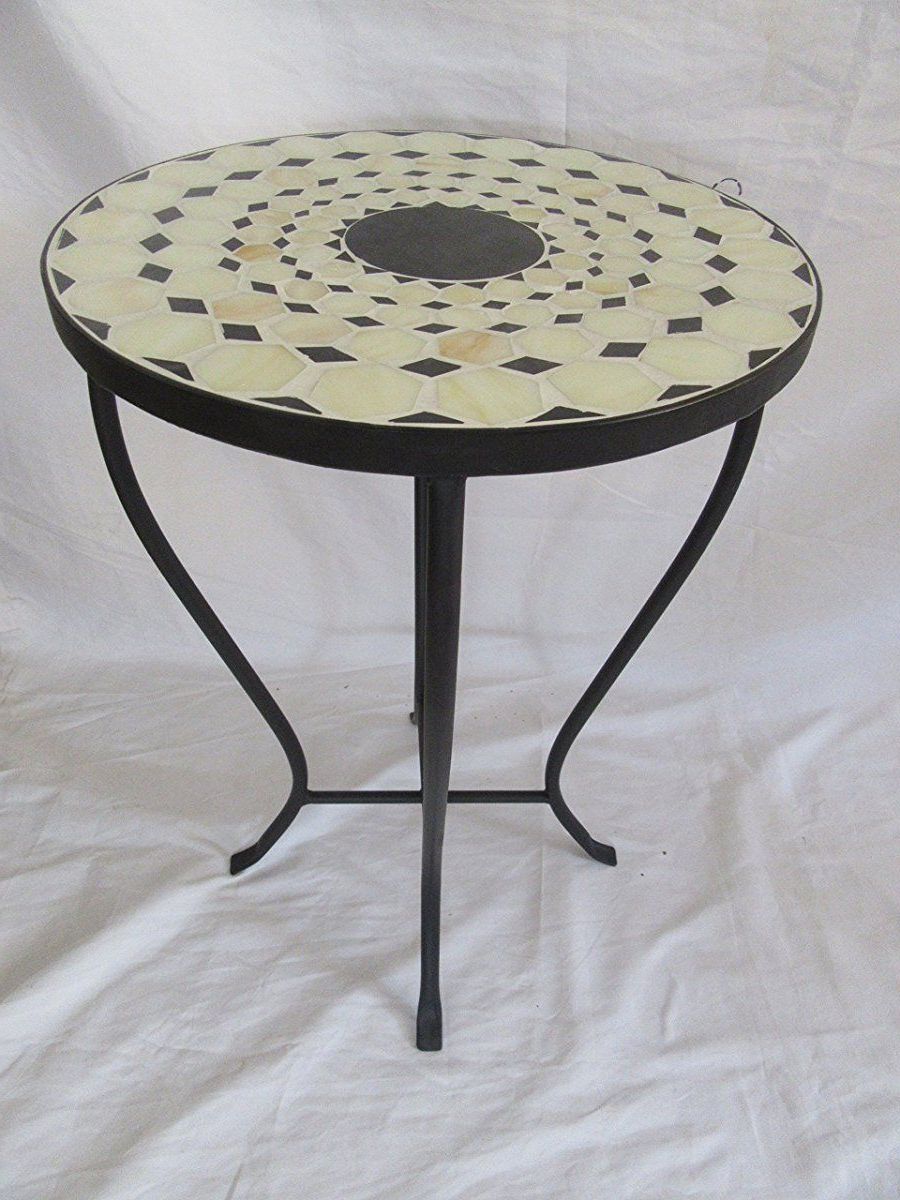 Well Liked Beige / Black Mosaic Black Iron Outdoor Accent Table 21"h (View 10 of 15)