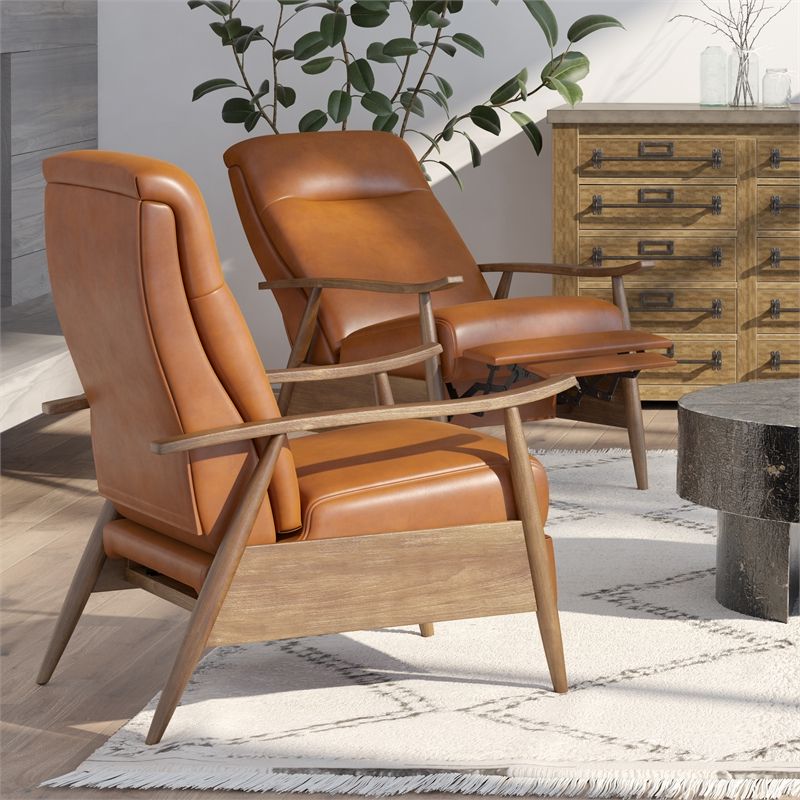 Well Liked Solaris Caramel Brown Faux Leather Wooden Arm Push Back Recliner Chair In Dark Wood Outdoor Reclining Chairs (View 12 of 15)